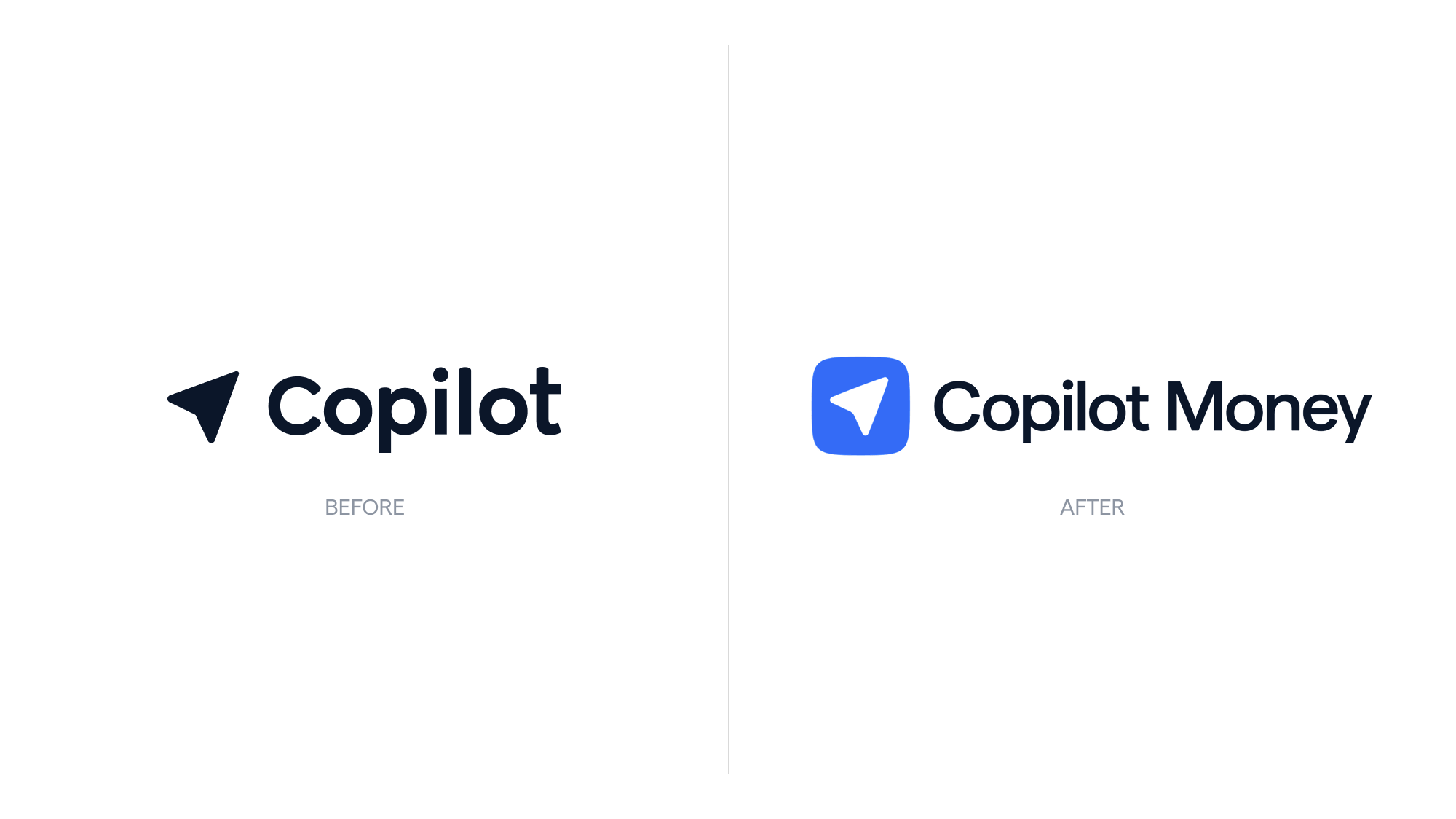 A before and after of the Copilot Money logo