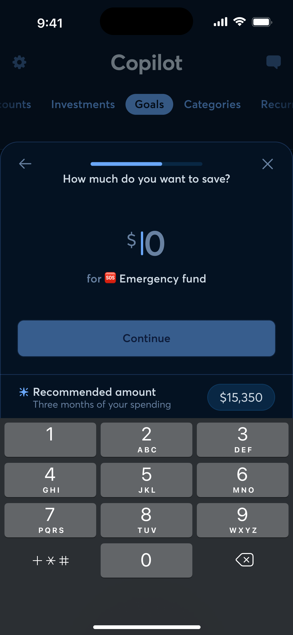 A screenshot of the Goals feature